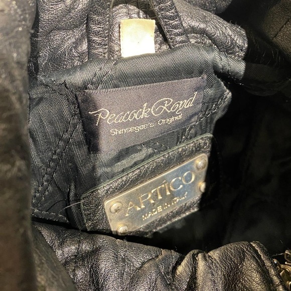 Artico Black Full Zip Spread Collar Peacock Royal Leather Jacket Womens Size 44 - Picture 6 of 10